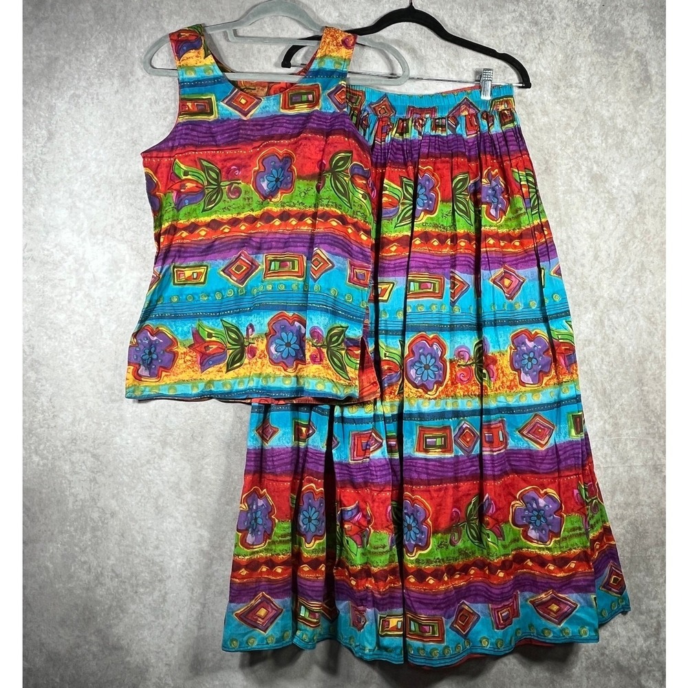 Vintage Phool Tank Top & Maxi Skirt Set Womens Small Reversible Hippie Boho